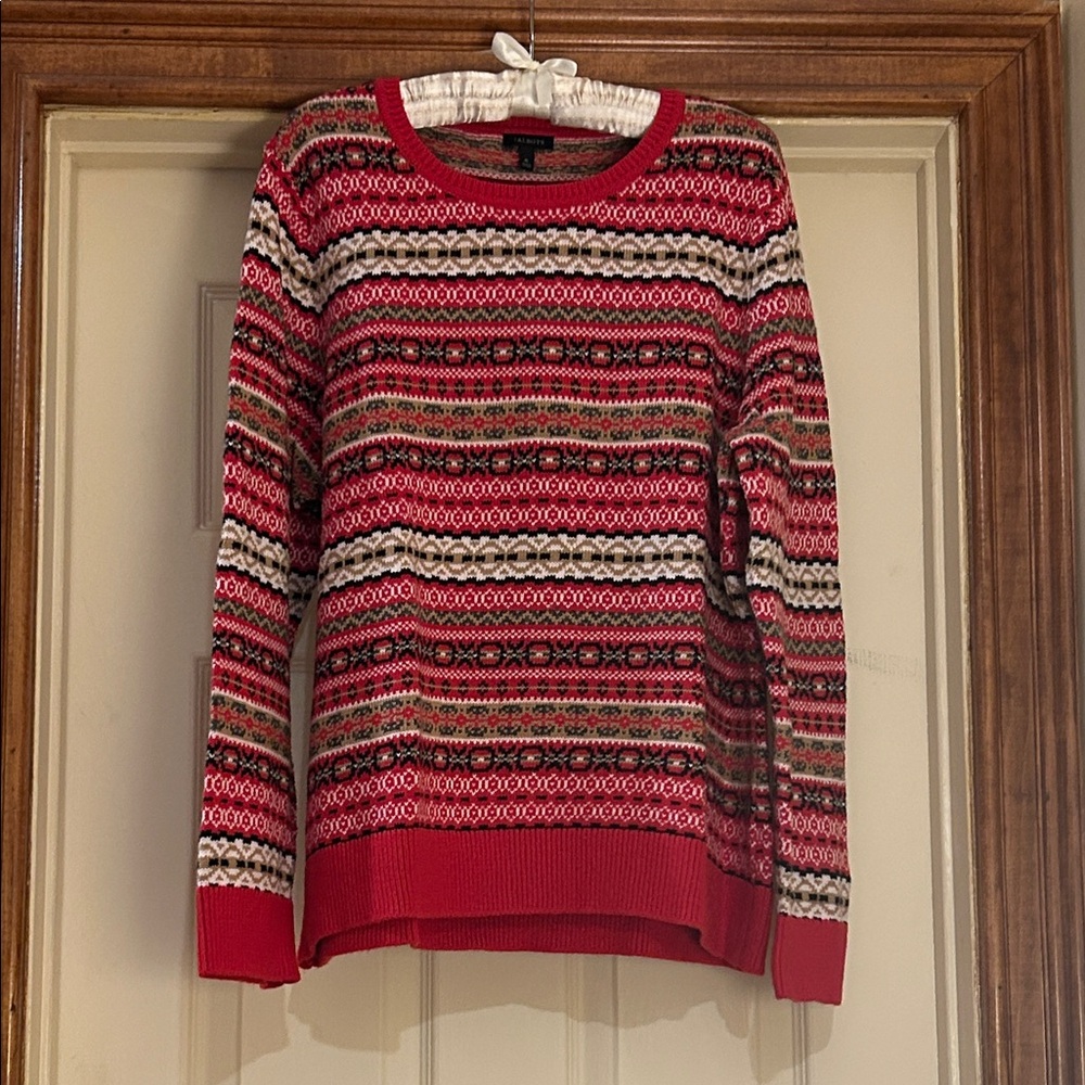 NWOT Talbots Red and White Fair Isle Crew Neck Sweater